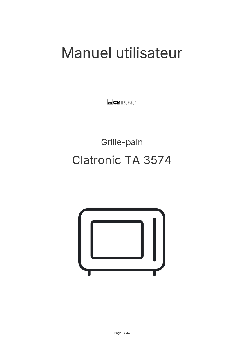 Page n°1 - Manuel utilisateur Clatronic TA 3574