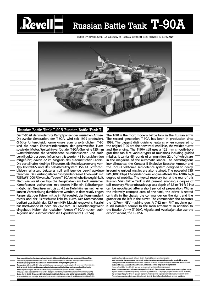 Page 1 de la notice Manuel utilisateur Revell Russian Battle Tank T-90A