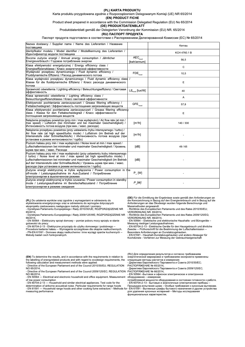 Page n°1 - Fiche technique Kernau KCH 4760.1 B