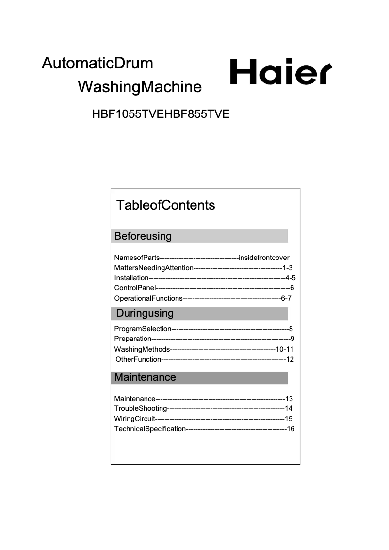 Página 1 del manual Manual de usuario Haier HBF1055TVE