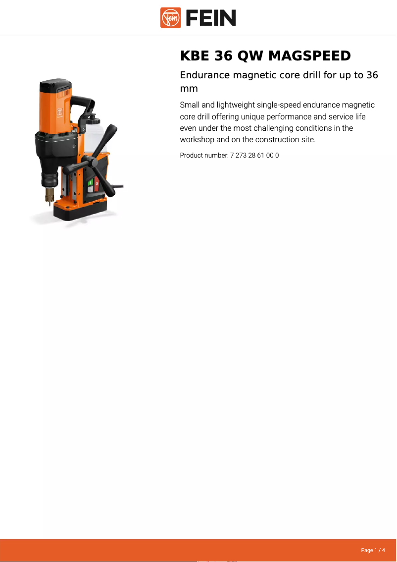 Page n°1 - Fiche technique Fein KBE 36 QW MAGSPEED