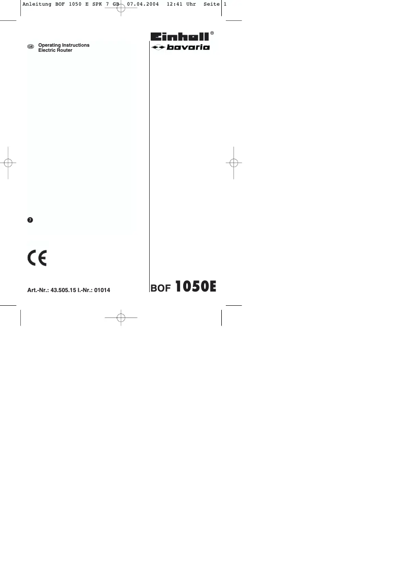 Image de la première page du manuel de l'appareil BOF 1050 E