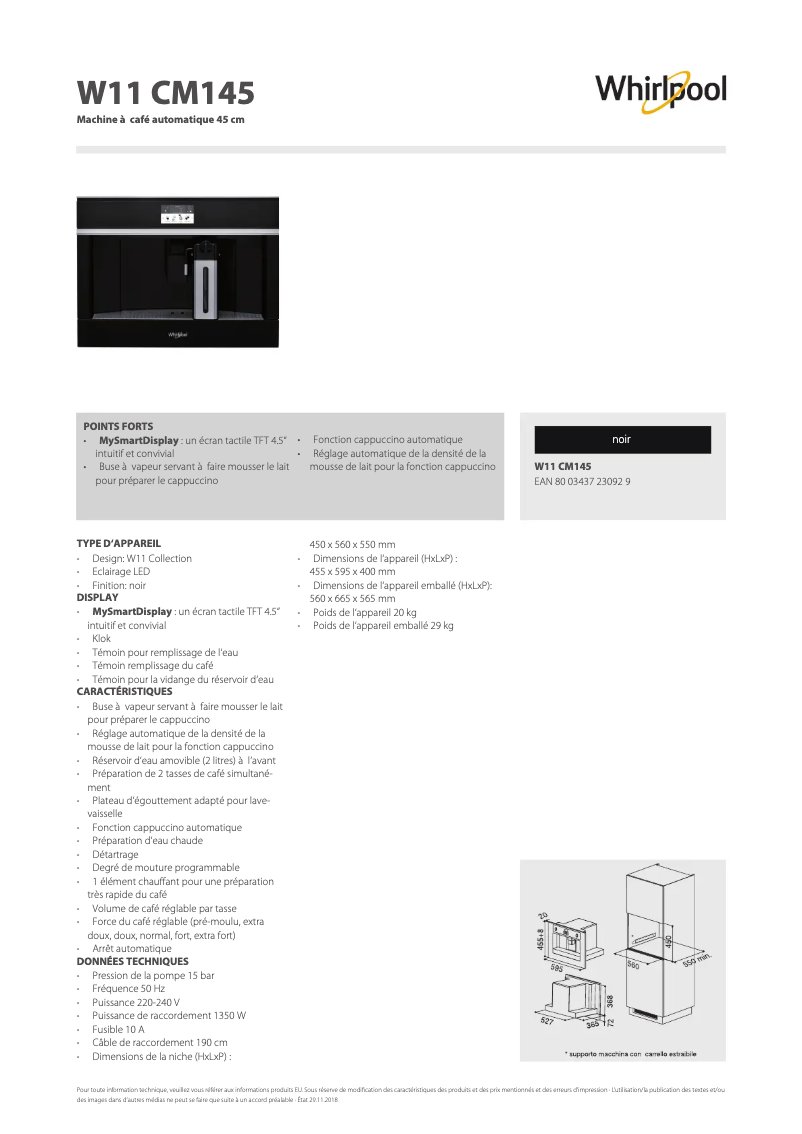 Image de la première page du manuel de l'appareil W11 CM145