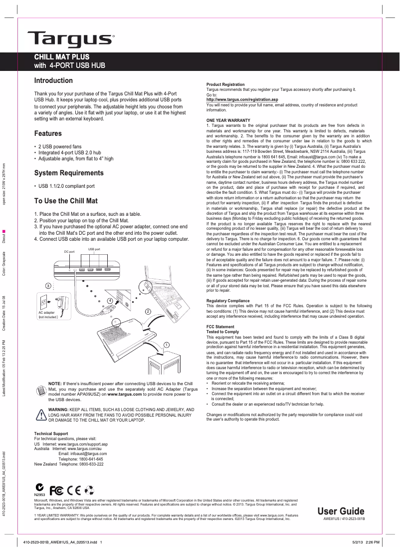 Page n°1 - Manuel utilisateur Targus AWE81US