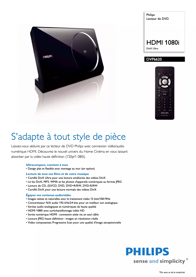 Página 1 del manual Ficha técnica Philips DVP6620