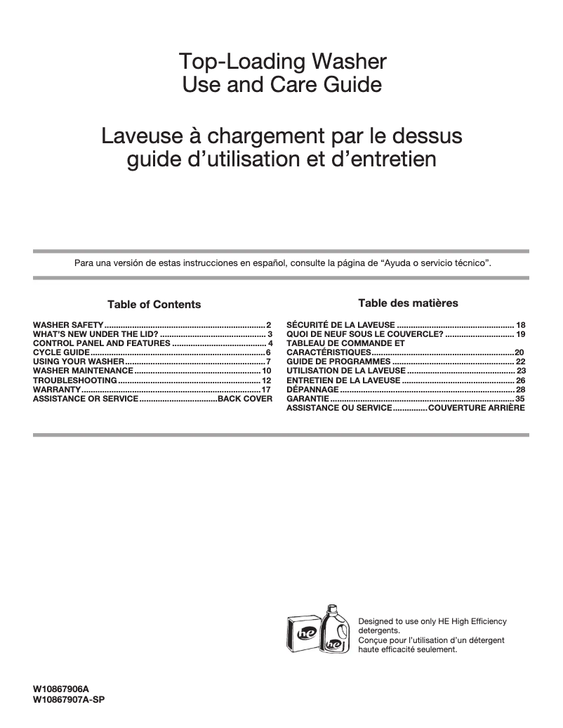 Page 1 de la notice Manuel d'utilisation et d'entretien Amana NTW4516FW