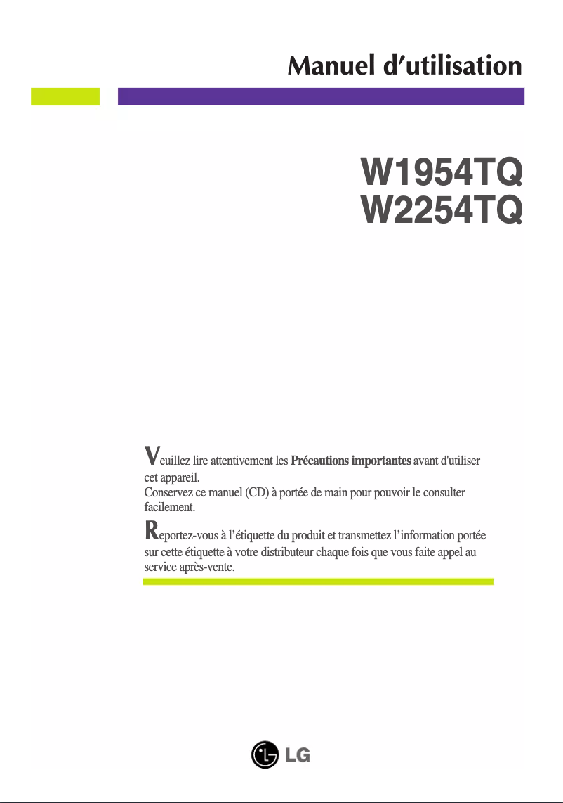 Page n°1 - Manuel utilisateur LG W2254TQ