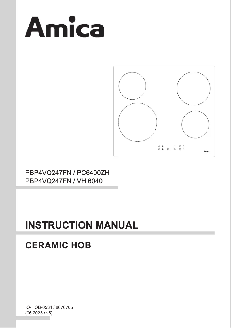Page 1 de la notice Manuel utilisateur Amica VH 6040