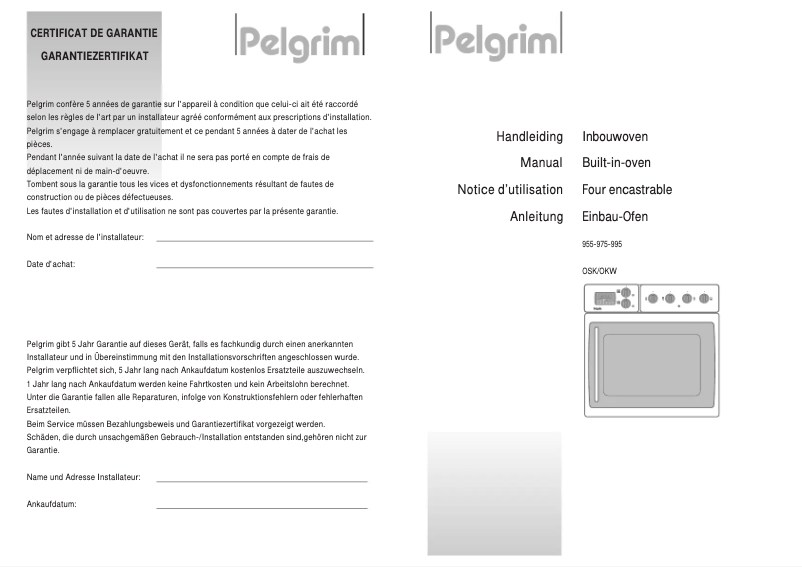 Page 1 de la notice Manuel utilisateur Pelgrim OSK975