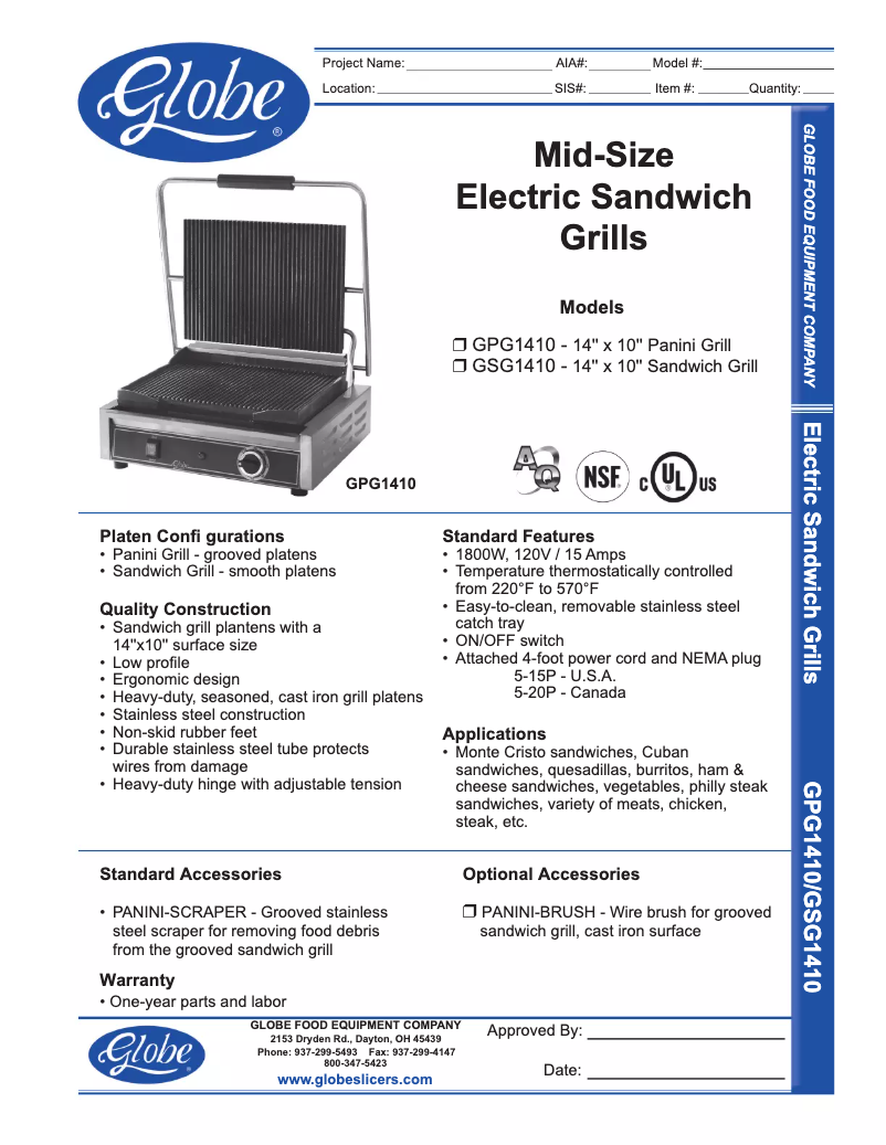 Page 1 de la notice Manuel d'utilisation et d'entretien Globe GPG1410