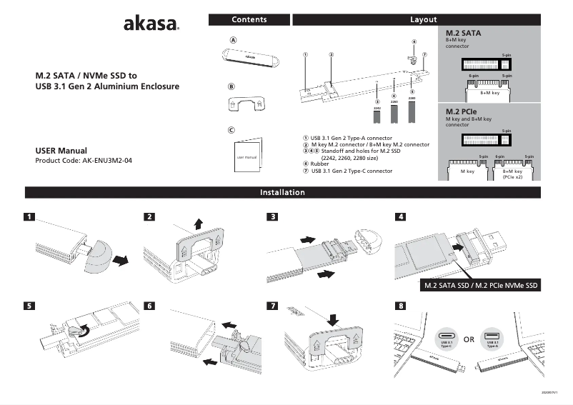 Page 1 de la notice Manuel utilisateur Akasa AK-ENU3M2-04