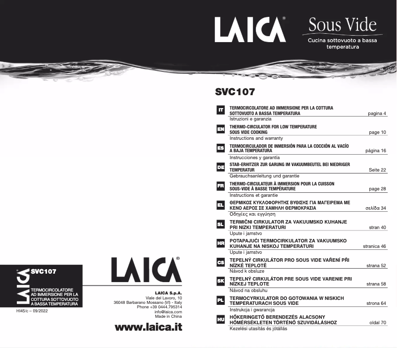 Page n°1 - Manuel utilisateur Laica SVC107L