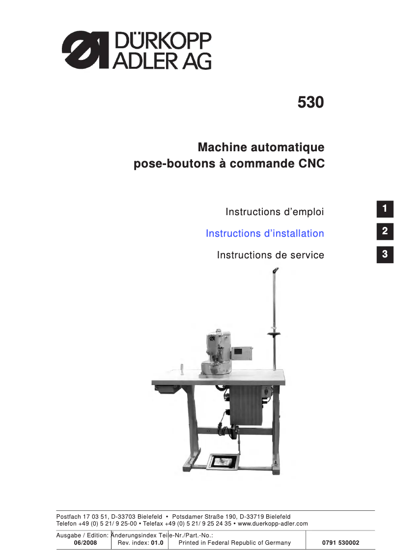 Page n°1 - Guide d'installation Dürkopp Adler 530