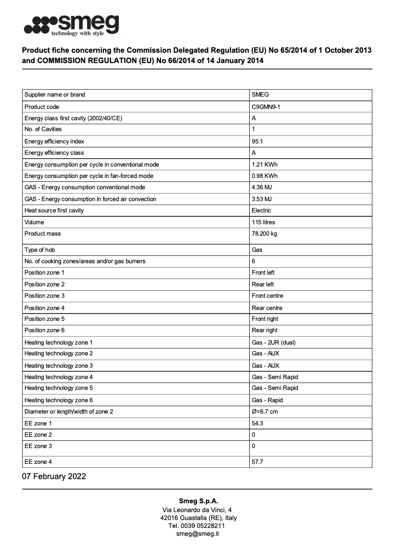 Page 1 de la notice Brochure Smeg C9GMN9-1