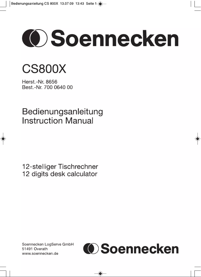 Page n°1 - Manuel utilisateur Soennecken CS800X
