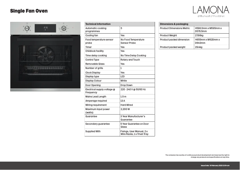 Page n°1 - Fiche technique Lamona LAM3412