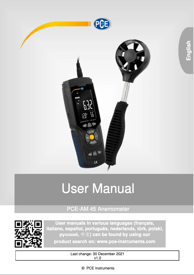 Page n°1 - Manuel utilisateur PCE Instruments PCE-AM 30