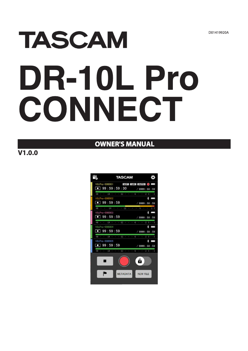 Page 1 of the manual User Manual Tascam DR-10L Pro