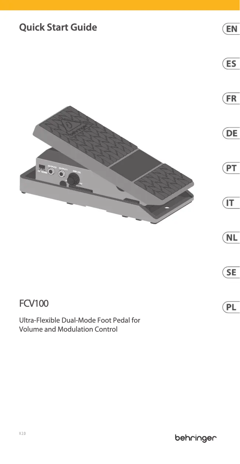 Page 1 de la notice Guide de démarrage rapide Behringer Foot Controller FCV100