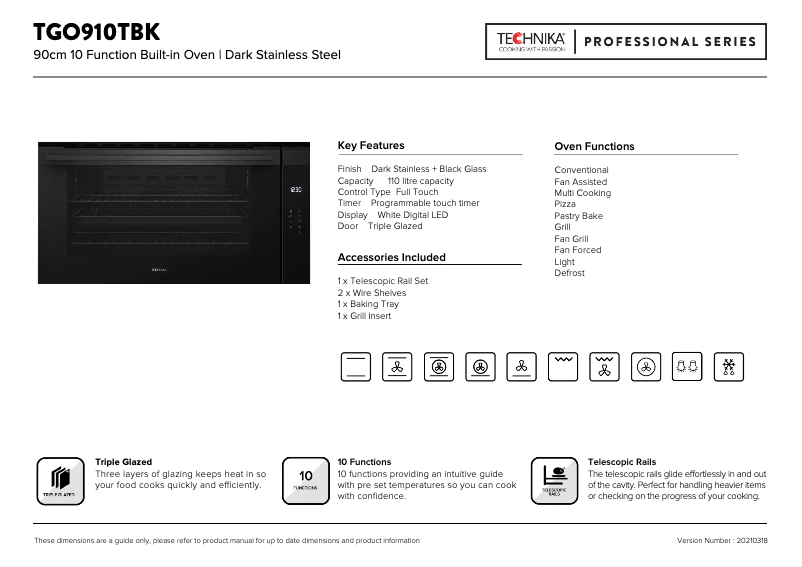 Page 1 de la notice Fiche technique Technika TGO910TBK