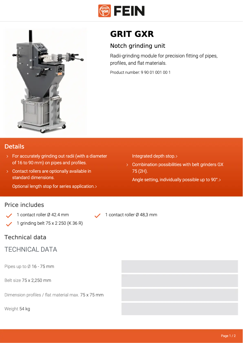 Page n°1 - Fiche technique Fein GRIT GXR