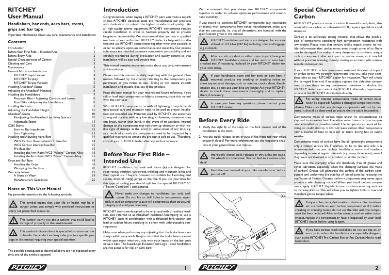 Page 1 de la notice Manuel utilisateur Ritchey WCS C260
