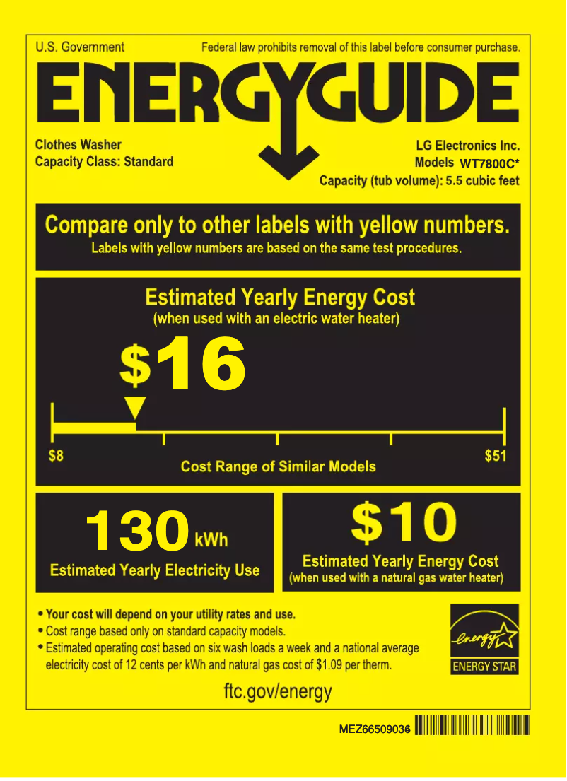 Page 1 de la notice Label énergétique LG WT7800CV