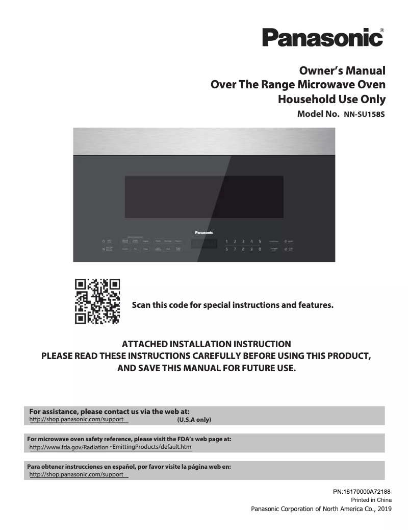 Page 1 de la notice Manuel utilisateur Panasonic NN-SU158S