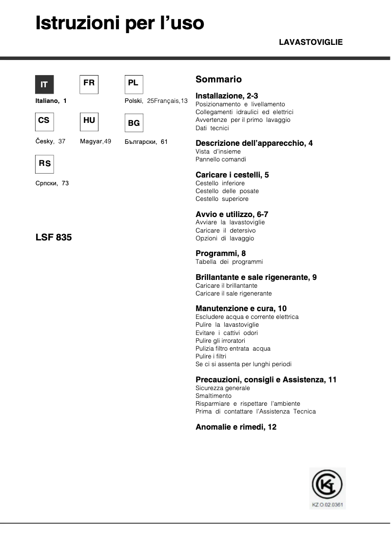 Image de la première page du manuel de l'appareil LSF 835 X EU/HA
