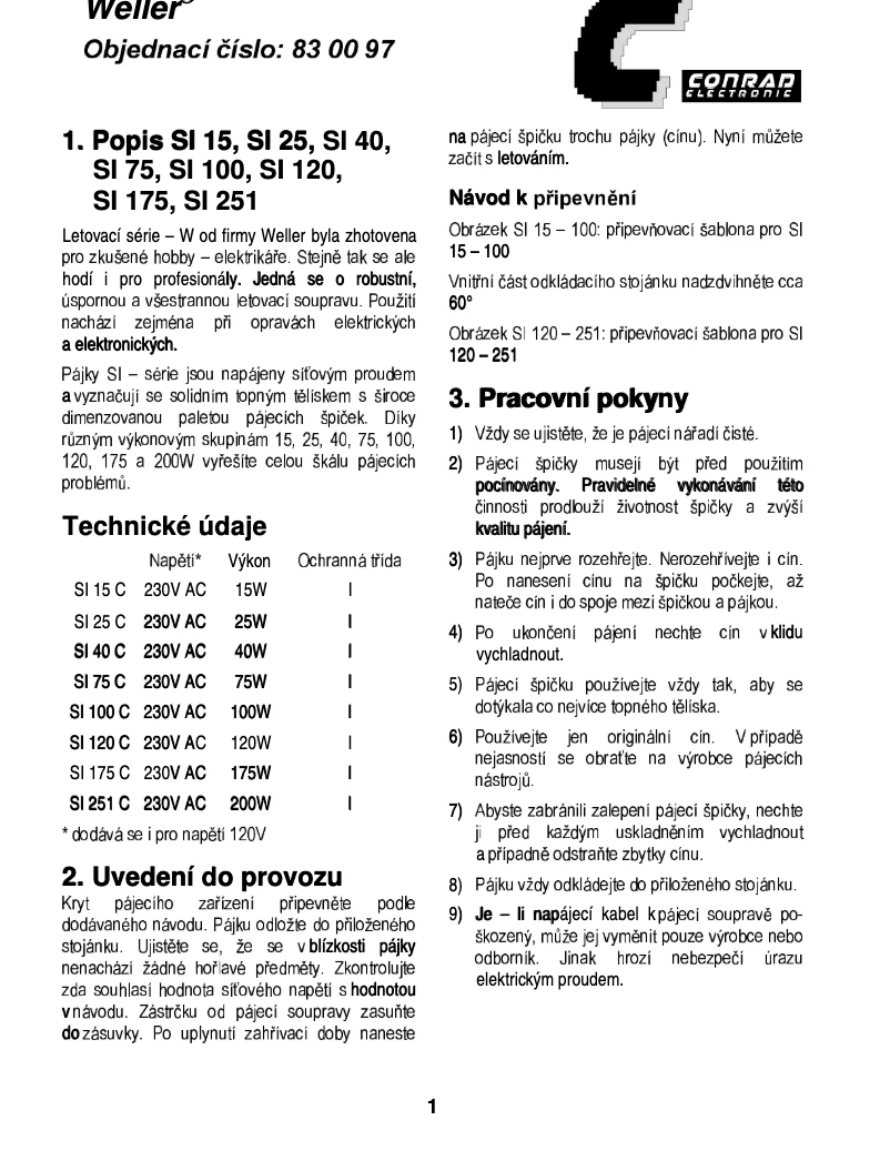 Page n°1 - Manuel utilisateur Weller SI 251