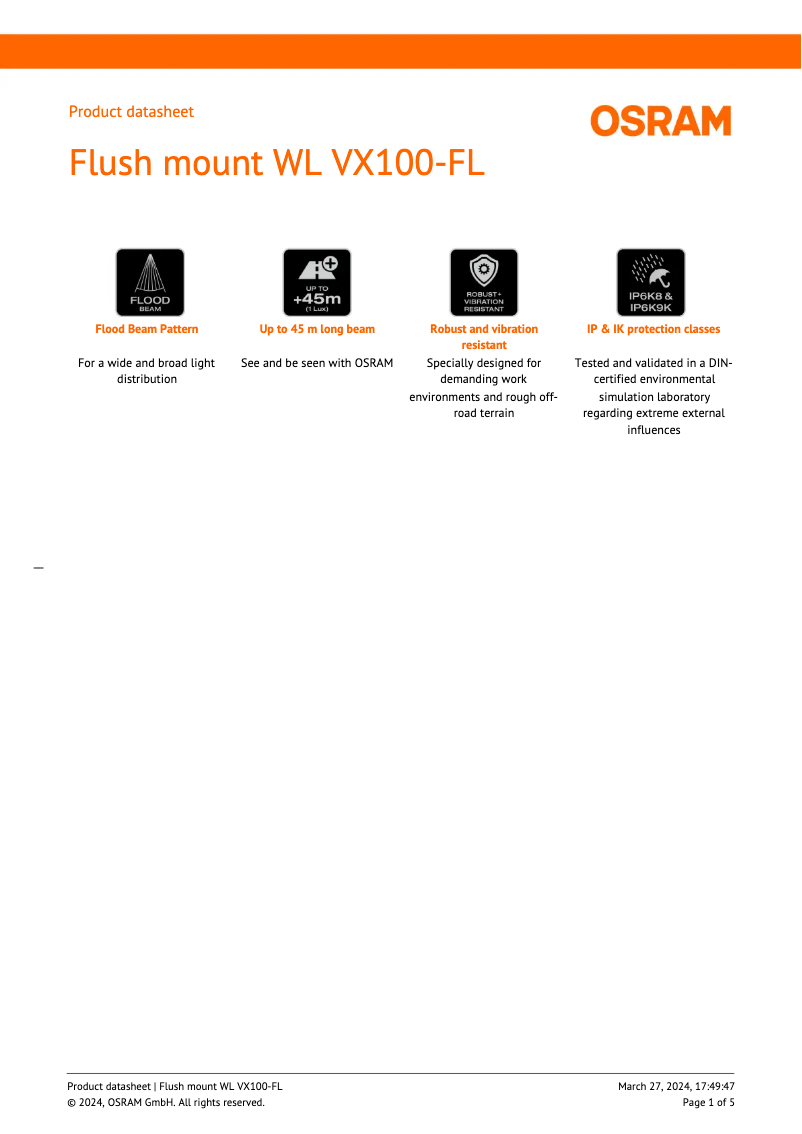 Page n°1 - Fiche technique Osram LEDriving WL VX100-FL