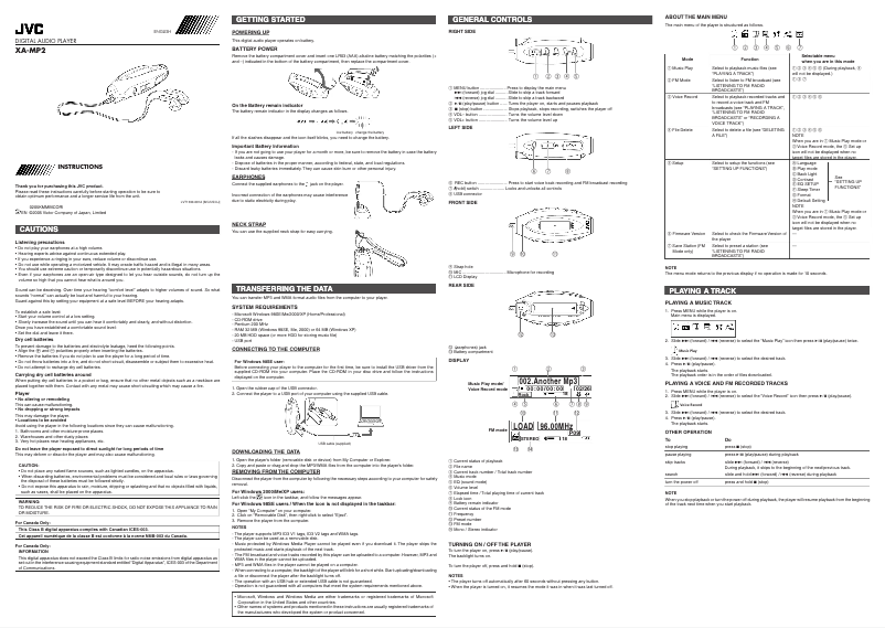 Image de la première page du manuel de l'appareil XA-MP2
