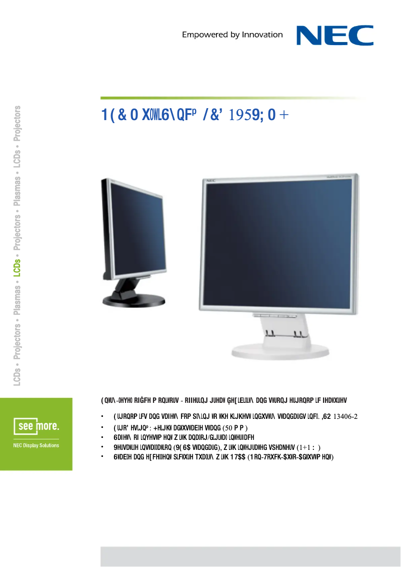 Página 1 del manual Ficha técnica NEC MultiSync LCD195VXM+