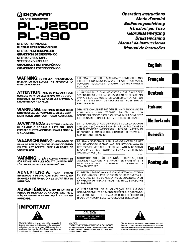 Page 1 of the manual Instruction Manual Pioneer PL-990