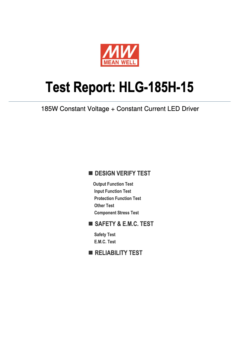 Page n°1 - Fiche technique Mean Well HLG-185H-15