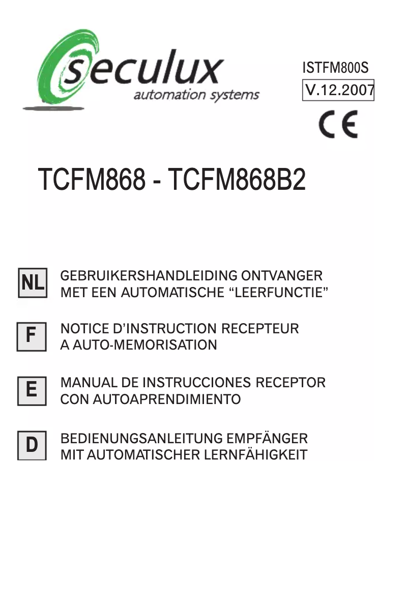 Página 1 del manual Manual de usuario Seculux TCFM868B2