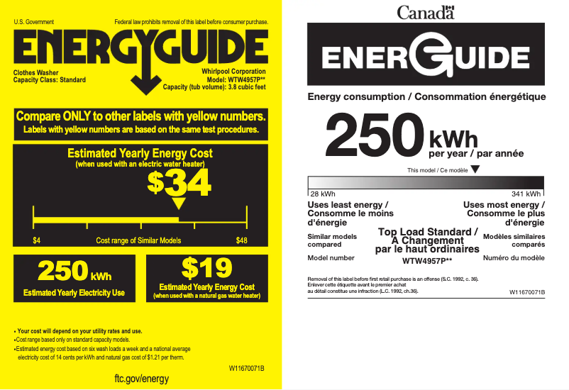Página 1 del manual Etiqueta energética Whirlpool WTW4957PW