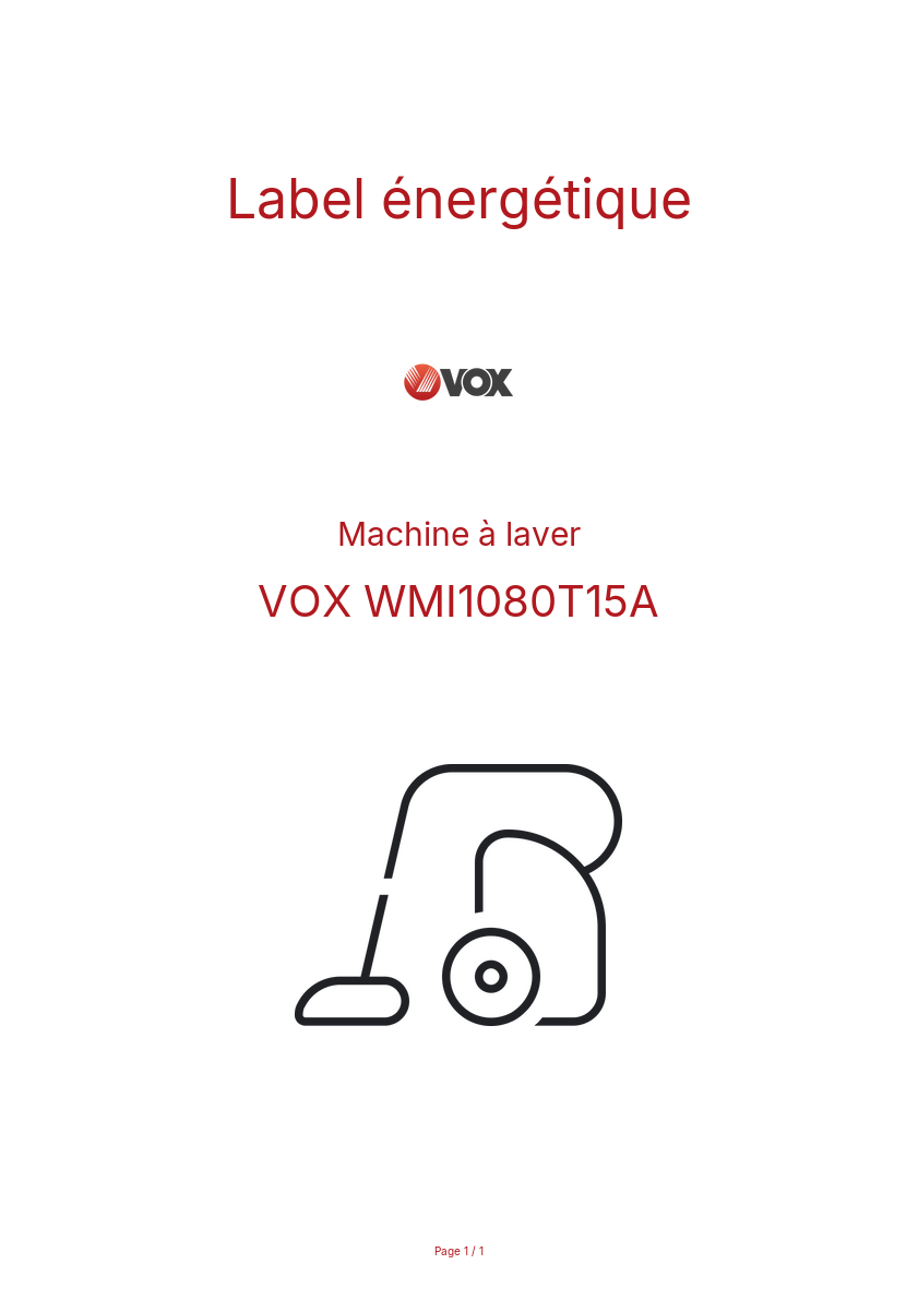 Page n°1 - Label énergétique VOX WMI1080T15A