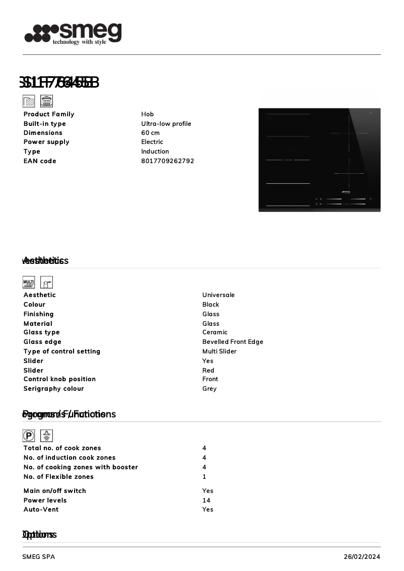 Page n°1 - Fiche technique Smeg SI1F7645B