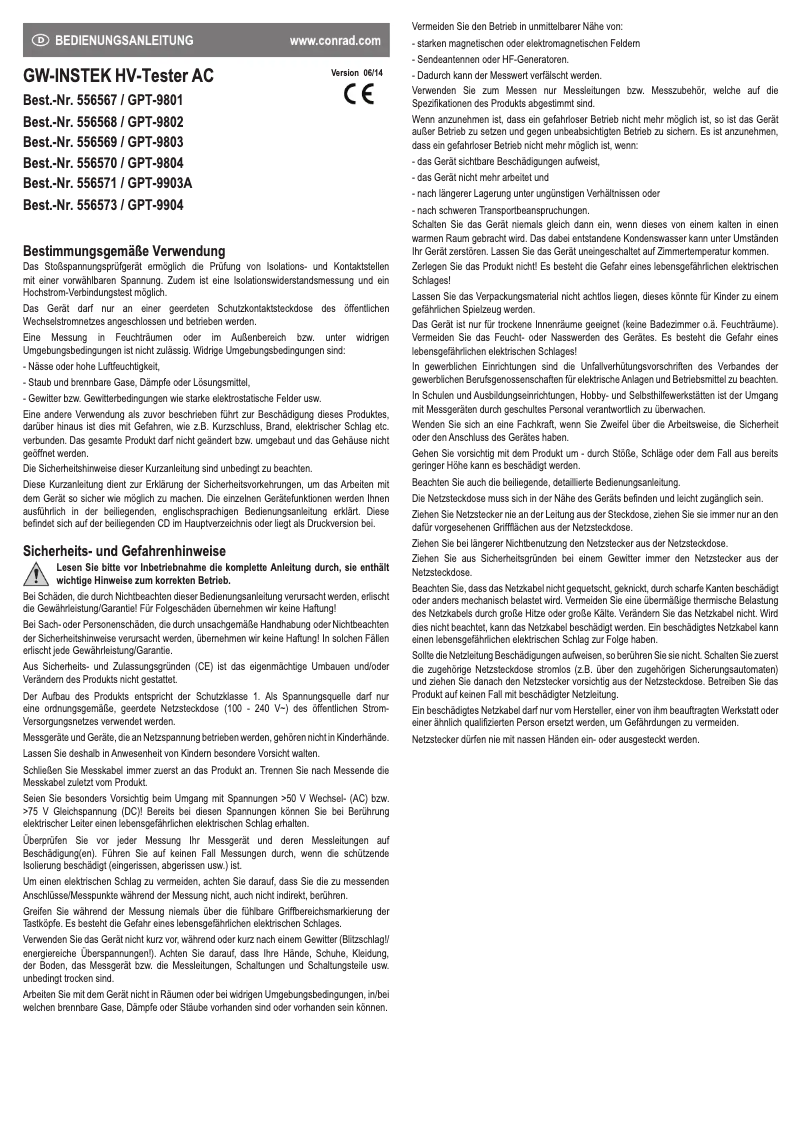 Page 1 de la notice Manuel utilisateur GW Instek GPT-9803