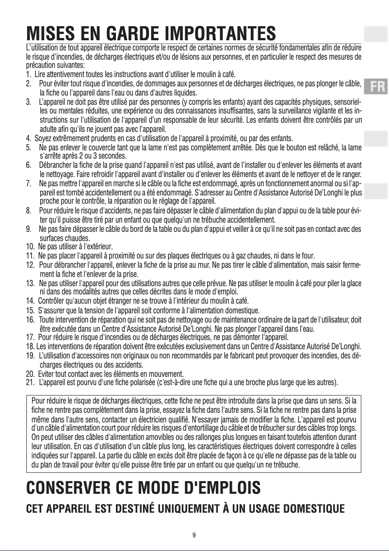 Page n°1 - Manuel utilisateur DeLonghi KG 79