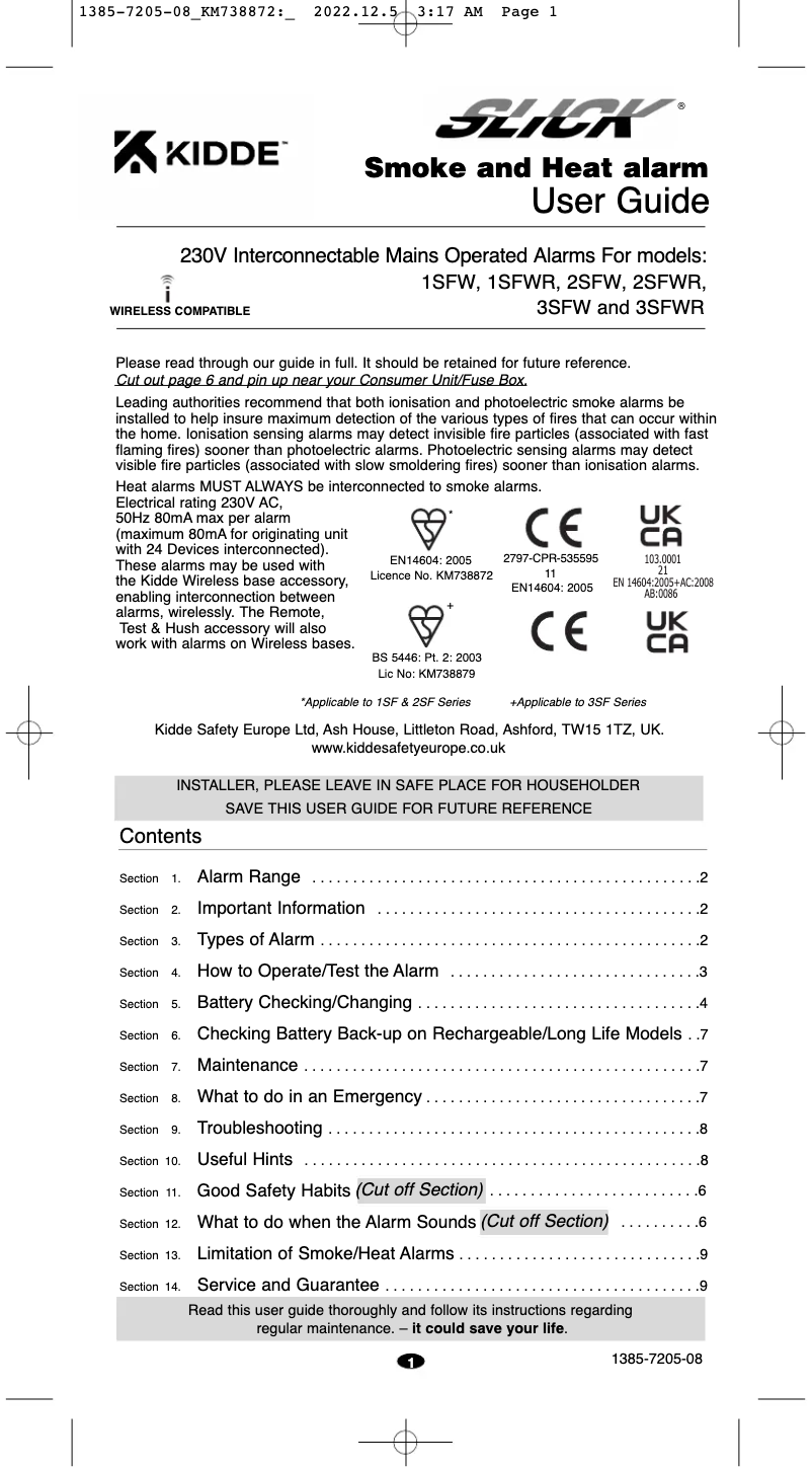 Page n°1 - Manuel utilisateur Kidde 2SFW