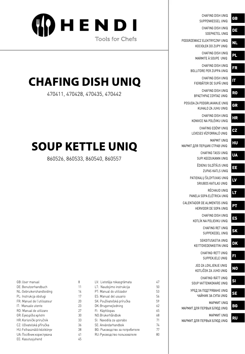 Page 1 de la notice Manuel utilisateur Hendi Uniq 860557