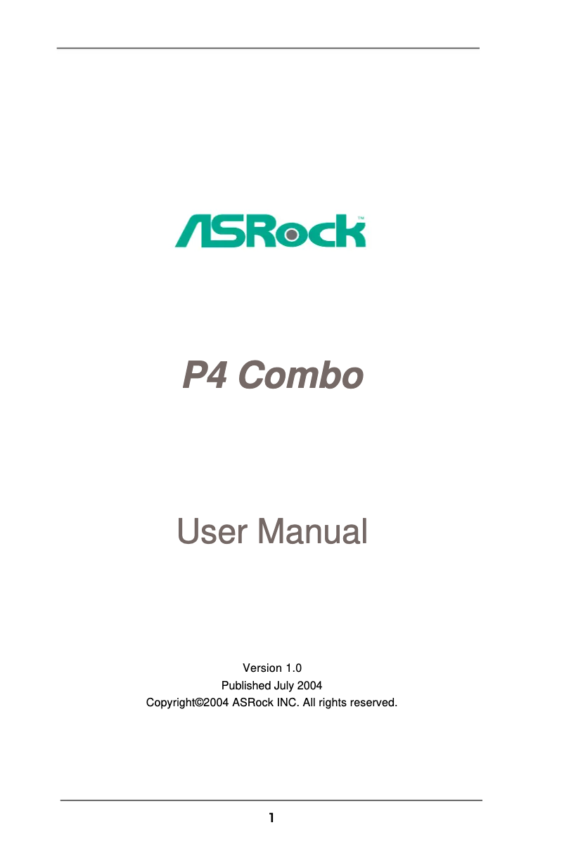 Page n°1 - Manuel utilisateur Asrock P4 Combo