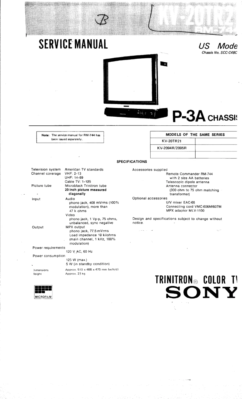 Page 1 de la notice Manuel utilisateur Sony KV-20TR21