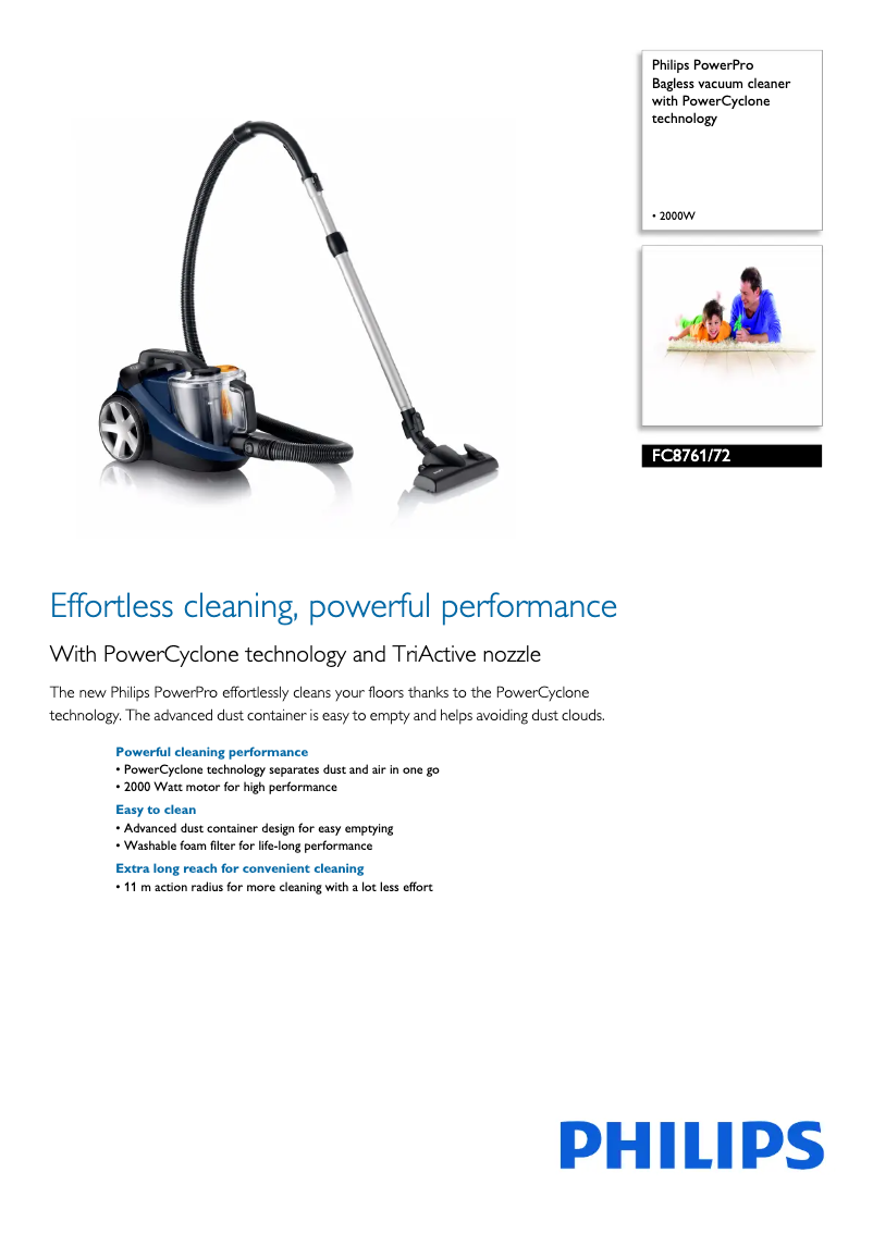 Página 1 del manual Ficha técnica Philips PowerPro FC8761