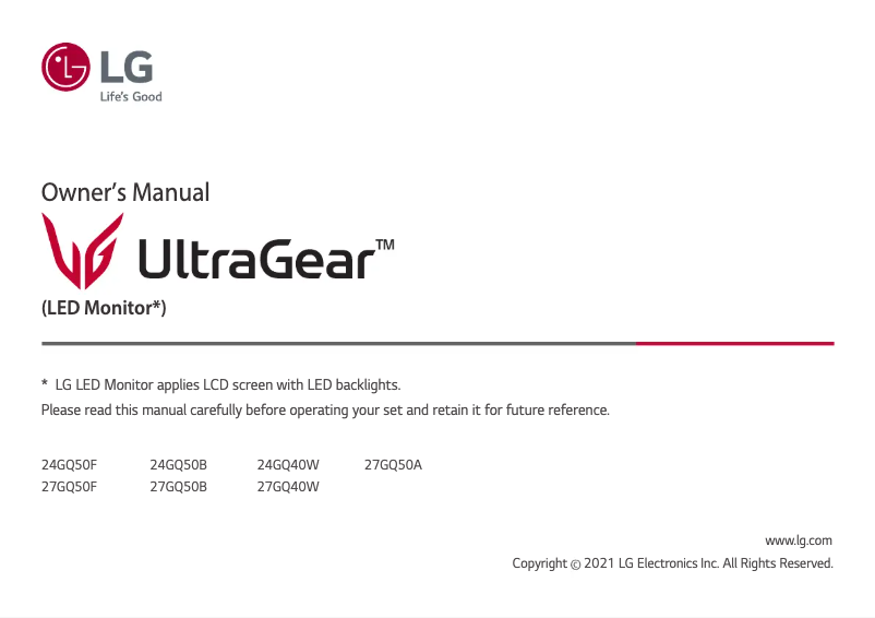 Page n°1 - Manuel utilisateur LG UltraGear 27GQ50F