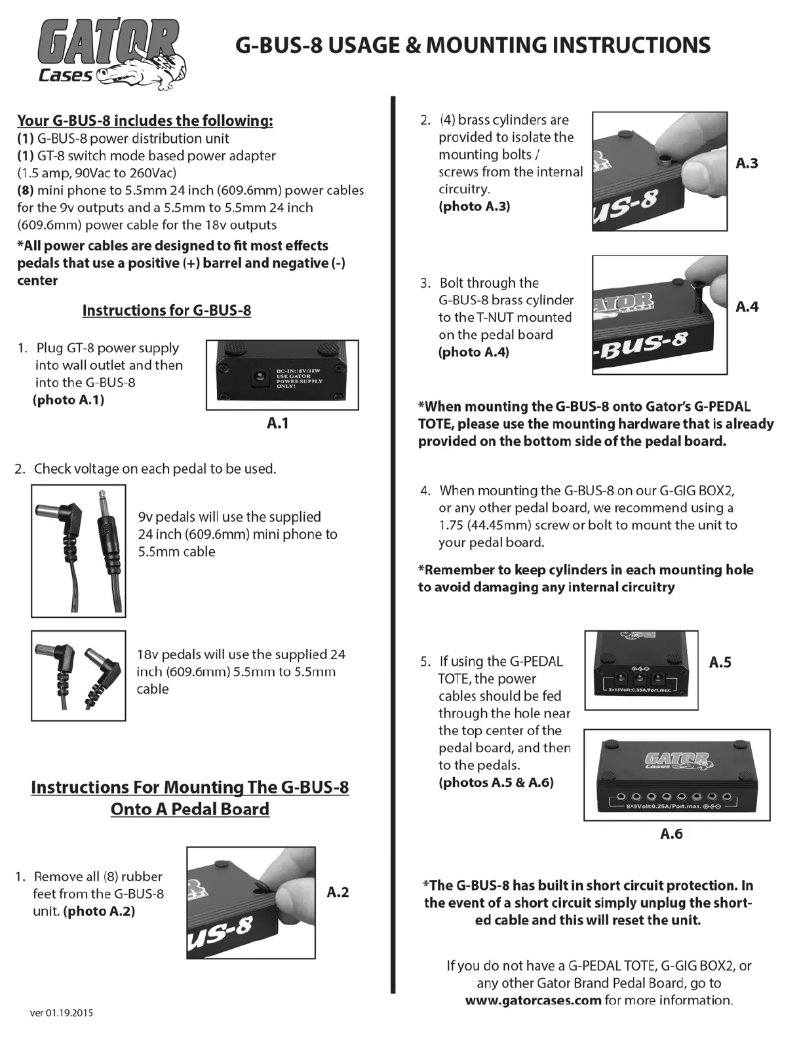 Page 1 de la notice Manuel utilisateur Gator G-BUS-8