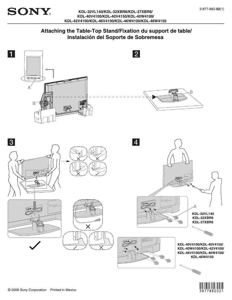 Page 1 de la notice Guide d'installation Sony Bravia KDL-32VL140