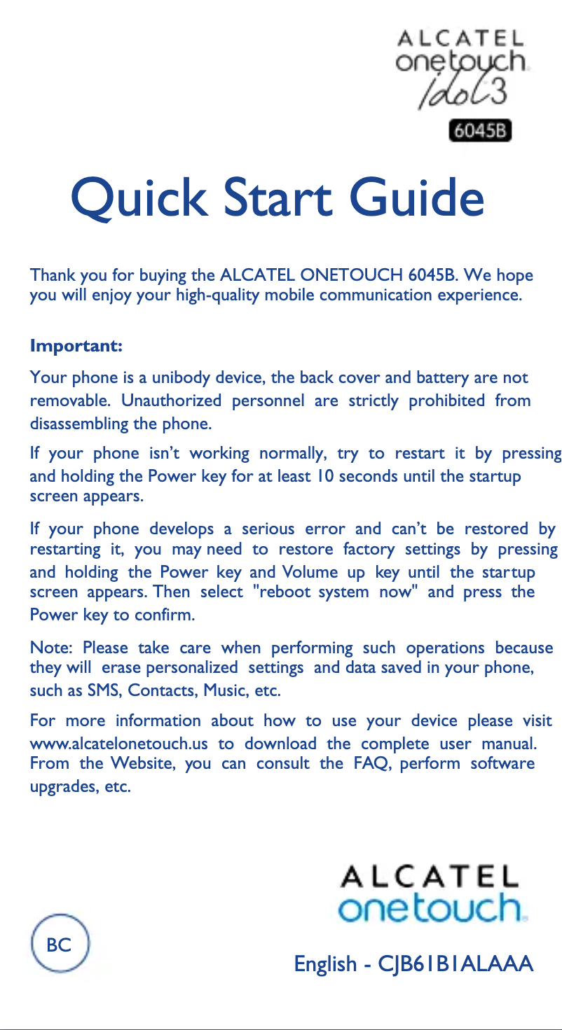 Page 1 de la notice Manuel utilisateur Alcatel OneTouch Idol 3